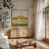 Petit View IV by Mackenzie Nelson. Shown in a natural wood frame in a cozy modern living room. Available as an archival giclee rolled canvas, fine art paper, or poster print. SKU 102590a.