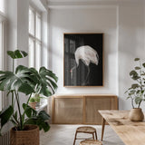 Scarlet II by Mackenzie Nelson. shown as a print in a natural wood frame in a dining room. Available as a archival giclee rolled canvas, fine art paper, or poster print. SKU 103245h.