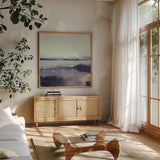 Lupine by Maggie Sackmann. Shown in a natural wood frame in a cozy modern living room. Available as an archival giclee rolled canvas, fine art paper, or poster print. SKU 101899a.