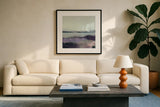 Lupine by Maggie Sackmann. Displayed in a glass frame with matte in a clean modern living room. Available as an archival giclee rolled canvas, fine art paper, or poster print. SKU 101899a.