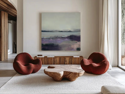 Lupine by Maggie Sackmann. Shown as extra-large giant wall art in a modern living room. Available as an archival giclee rolled canvas, fine art paper, or poster print. SKU 101899a.