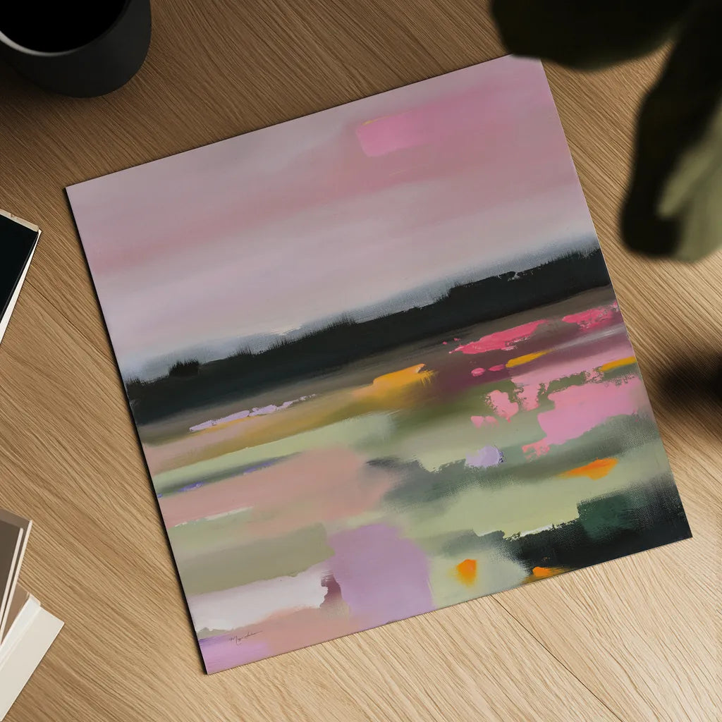 Magenta Meadows by Maggie Sackmann. Shown as a detailed flat fine art print, highlighting archival giclee quality. Available as an archival giclee rolled canvas, fine art paper, or poster print. SKU 101900a.