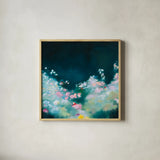 Midnight Serenade by Maggie Sackmann. Shown in a natural wood glass frame for a timeless modern aesthetic. Available as an archival giclee rolled canvas, fine art paper, or poster print. SKU 101903a.