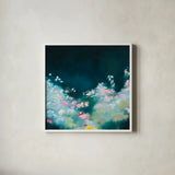 Midnight Serenade by Maggie Sackmann. Shown in a crisp white glass frame for a clean and minimalist style. Available as an archival giclee rolled canvas, fine art paper, or poster print. SKU 101903a.