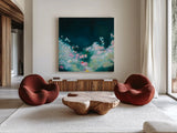 Midnight Serenade by Maggie Sackmann. Shown as extra-large giant wall art in a modern living room. Available as an archival giclee rolled canvas, fine art paper, or poster print. SKU 101903a.