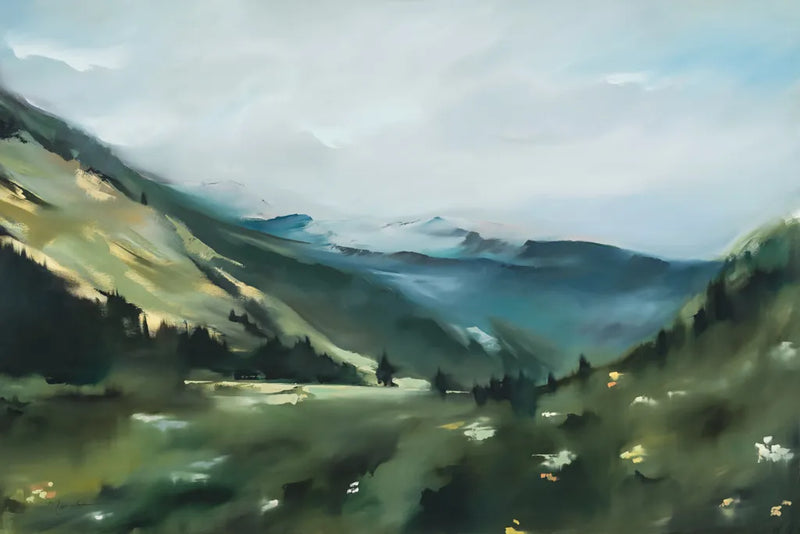 Mountain View by Maggie Sackmann. SKU 101904i. Archival Giclee Fine art print for wall decor.