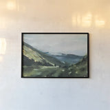 Mountain View by Maggie Sackmann. shown as a paper print in a black flame. Available as a archival giclee rolled canvas, fine art paper, or poster print. SKU 101904i.