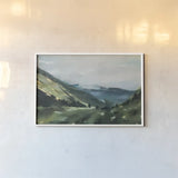 Mountain View by Maggie Sackmann. shown as a paper print in a white frame. Available as a archival giclee rolled canvas, fine art paper, or poster print. SKU 101904i.
