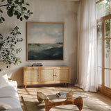 Pastel Morning by Maggie Sackmann. Shown in a natural wood frame in a cozy modern living room. Available as an archival giclee rolled canvas, fine art paper, or poster print. SKU 101907a.