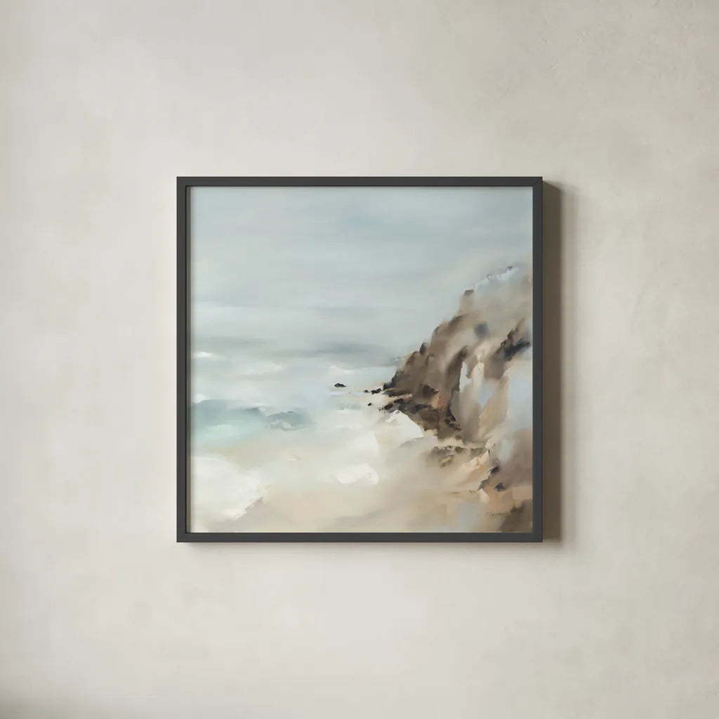 Salt and Stone by Maggie Sackmann. Shown in a sleek black glass frame for a contemporary gallery look. Available as an archival giclee rolled canvas, fine art paper, or poster print. SKU 101915a.
