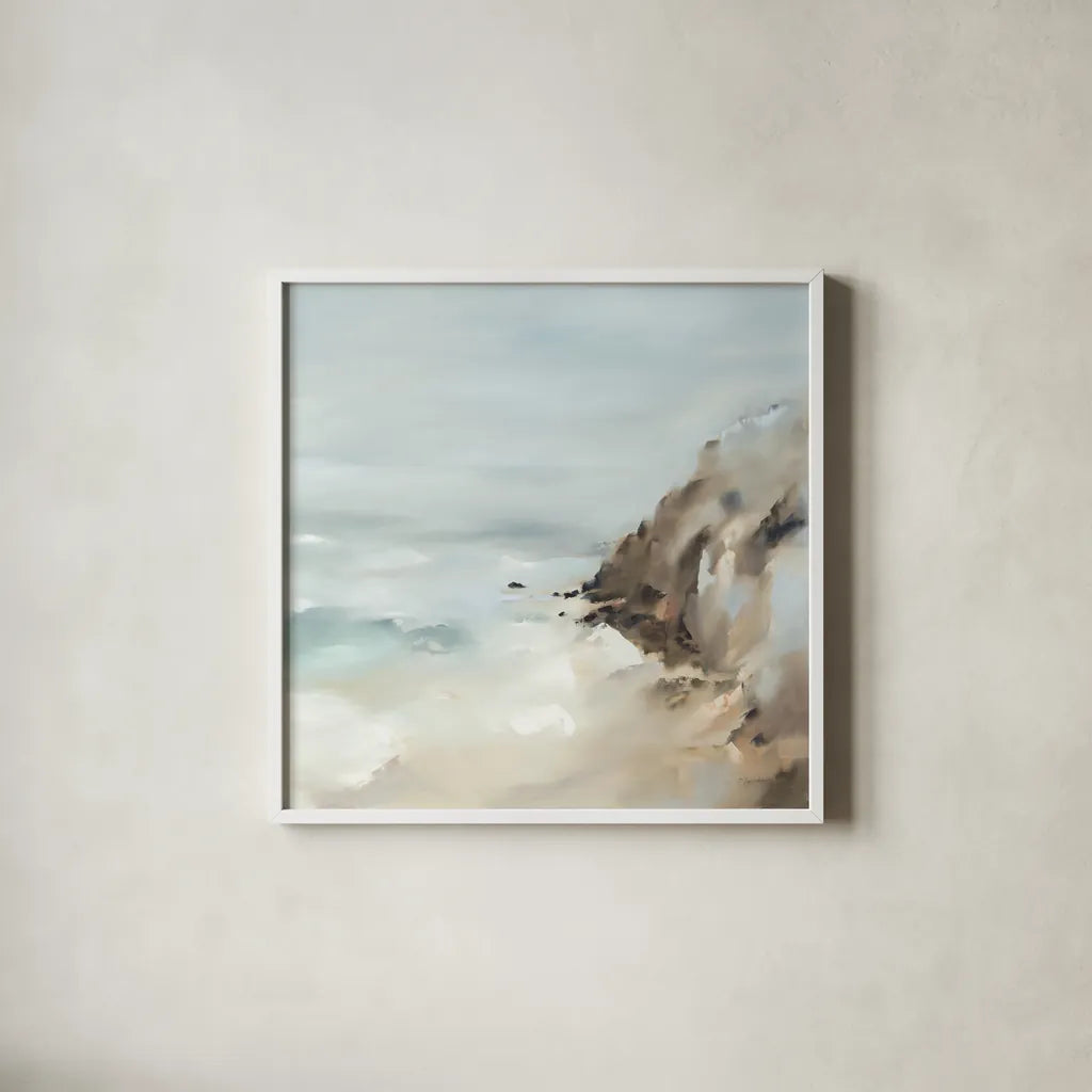 Salt and Stone by Maggie Sackmann. Shown in a crisp white glass frame for a clean and minimalist style. Available as an archival giclee rolled canvas, fine art paper, or poster print. SKU 101915a.