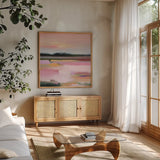 Sherbet by Maggie Sackmann. Shown in a natural wood frame in a cozy modern living room. Available as an archival giclee rolled canvas, fine art paper, or poster print. SKU 101916a.