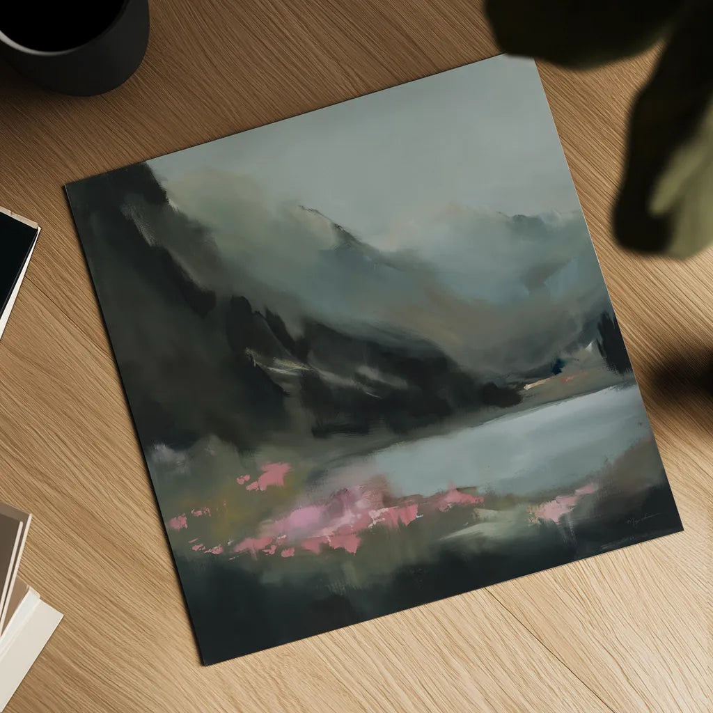 The Summits Promise by Maggie Sackmann. Shown as a detailed flat fine art print, highlighting archival giclee quality. Available as an archival giclee rolled canvas, fine art paper, or poster print. SKU 101923a.