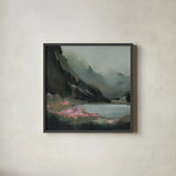 The Summits Promise by Maggie Sackmann. Shown in a sleek black glass frame for a contemporary gallery look. Available as an archival giclee rolled canvas, fine art paper, or poster print. SKU 101923a.