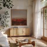 While You Were Blooming by Maggie Sackmann. Shown in a natural wood frame in a cozy modern living room. Available as an archival giclee rolled canvas, fine art paper, or poster print. SKU 103768a.