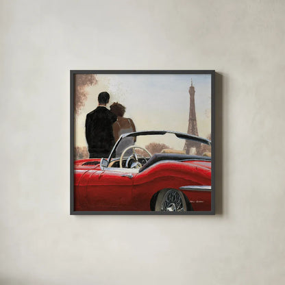 A Ride in Paris I Crop by Marco Fabiano. Shown in a sleek black glass frame for a contemporary gallery look. Available as an archival giclee rolled canvas, fine art paper, or poster print. SKU 14899a.