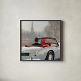 A Ride in Paris II Crop by Marco Fabiano. Shown in a sleek black glass frame for a contemporary gallery look. Available as an archival giclee rolled canvas, fine art paper, or poster print. SKU 14900a.