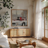 A Ride in Paris II Crop by Marco Fabiano. Shown in a natural wood frame in a cozy modern living room. Available as an archival giclee rolled canvas, fine art paper, or poster print. SKU 14900a.