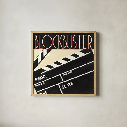 Blockbuster by Marco Fabiano. Shown in a natural wood glass frame for a timeless modern aesthetic. Available as an archival giclee rolled canvas, fine art paper, or poster print. SKU 12598a.