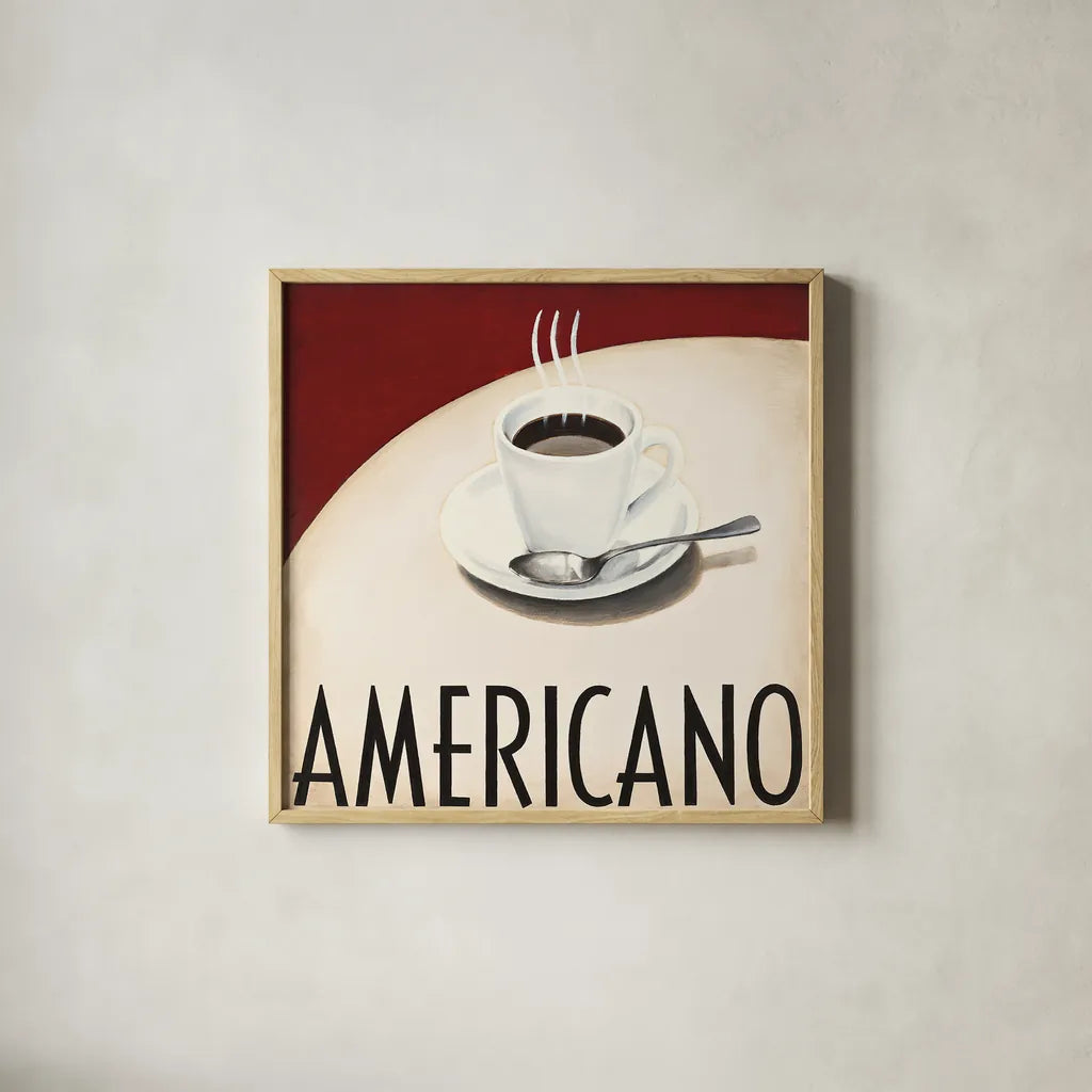 Cafe Moderne III by Marco Fabiano. Shown in a natural wood glass frame for a timeless modern aesthetic. Available as an archival giclee rolled canvas, fine art paper, or poster print. SKU 10659a.