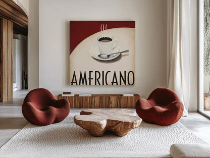 Cafe Moderne III by Marco Fabiano. Shown as extra-large giant wall art in a modern living room. Available as an archival giclee rolled canvas, fine art paper, or poster print. SKU 10659a.