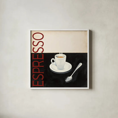 Cafe Moderne IV by Marco Fabiano. Shown in a crisp white glass frame for a clean and minimalist style. Available as an archival giclee rolled canvas, fine art paper, or poster print. SKU 10660a.