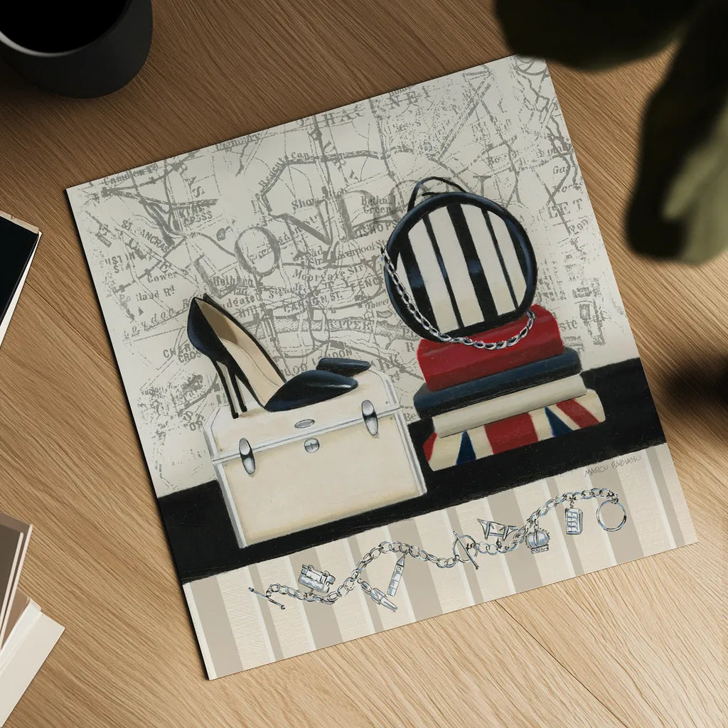 Charming Travel I by Marco Fabiano. Shown as a detailed flat fine art print, highlighting archival giclee quality. Available as an archival giclee rolled canvas, fine art paper, or poster print. SKU 13787a.