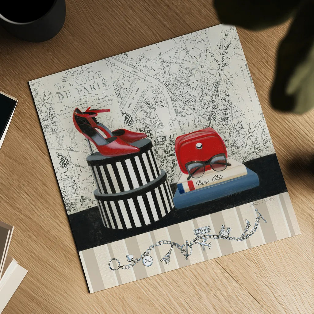 Charming Travel III by Marco Fabiano. Shown as a detailed flat fine art print, highlighting archival giclee quality. Available as an archival giclee rolled canvas, fine art paper, or poster print. SKU 13789a.