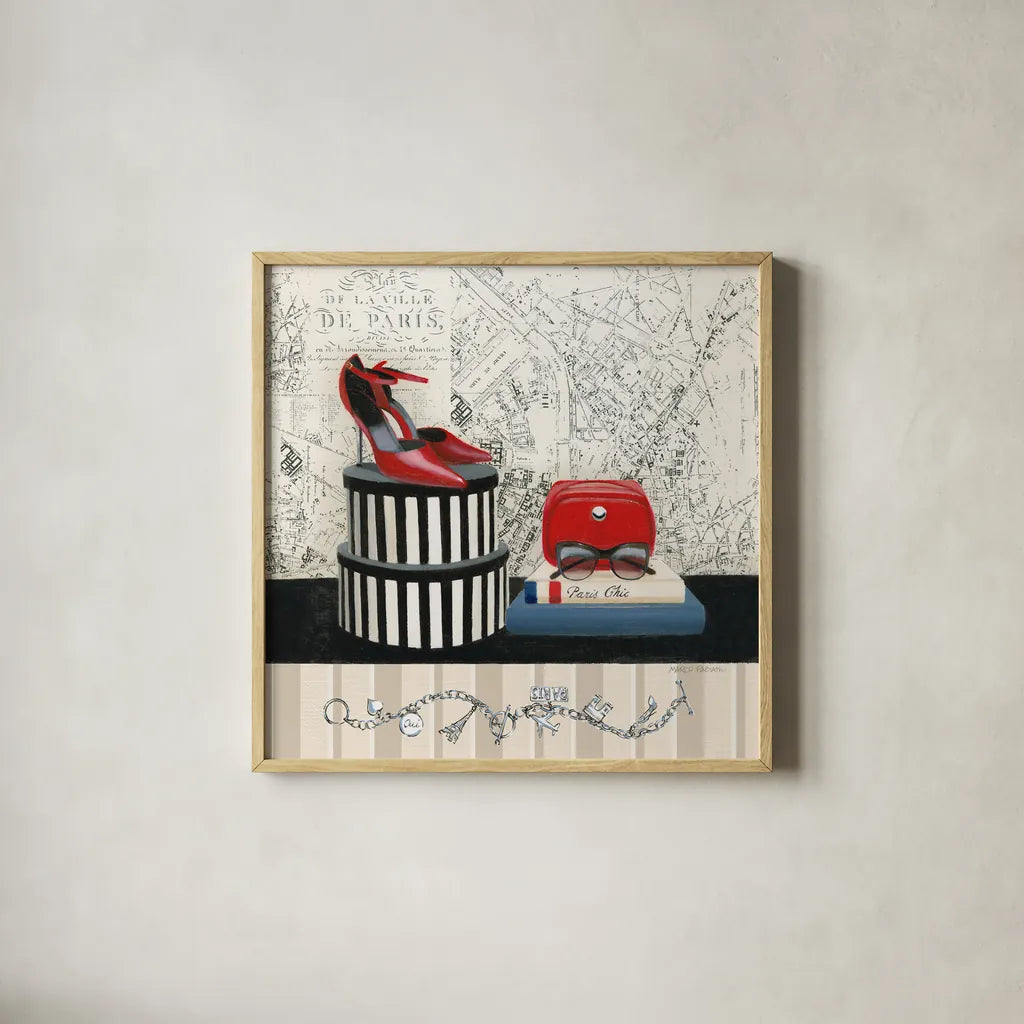 Charming Travel III by Marco Fabiano. Shown in a natural wood glass frame for a timeless modern aesthetic. Available as an archival giclee rolled canvas, fine art paper, or poster print. SKU 13789a.