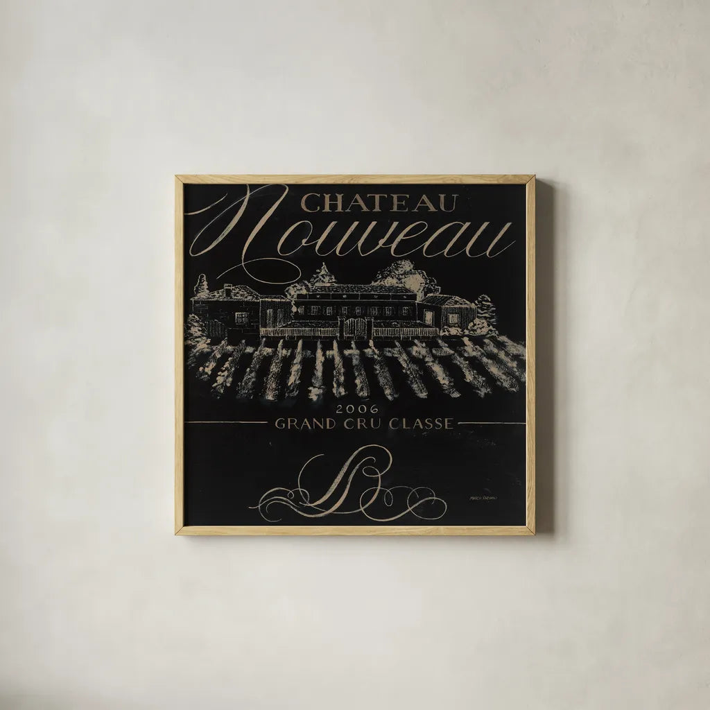 Chateau Nouveau Elements I by Marco Fabiano. Shown in a natural wood glass frame for a timeless modern aesthetic. Available as an archival giclee rolled canvas, fine art paper, or poster print. SKU 32755a.