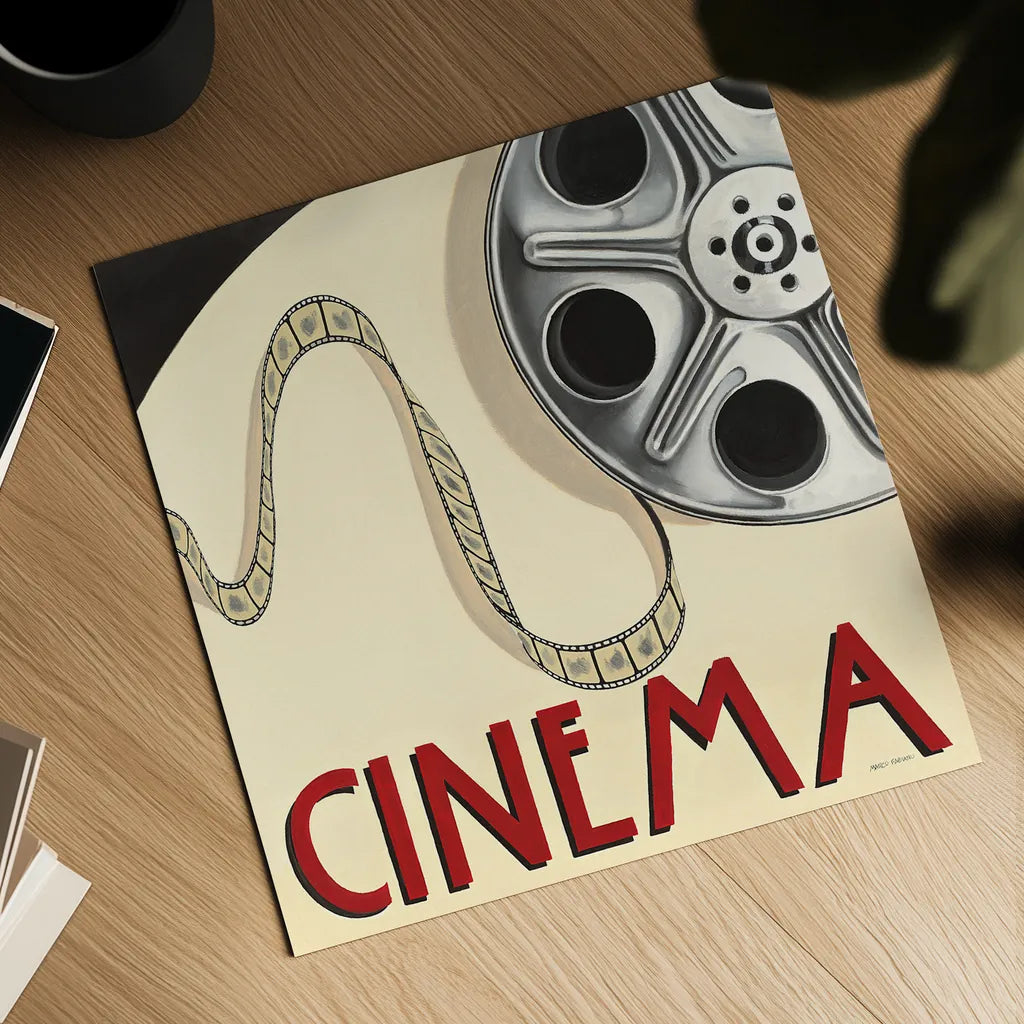Cinema by Marco Fabiano. Shown as a detailed flat fine art print, highlighting archival giclee quality. Available as an archival giclee rolled canvas, fine art paper, or poster print. SKU 12597a.