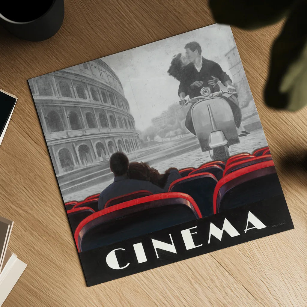 Cinema Roma by Marco Fabiano. Shown as a detailed flat fine art print, highlighting archival giclee quality. Available as an archival giclee rolled canvas, fine art paper, or poster print. SKU 12463a.