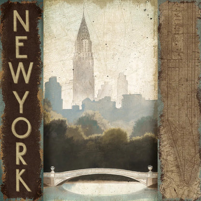 City Skyline New York Vintage Square by Marco Fabiano. SKU 12980a. Archival Giclee Fine art print for wall decor.