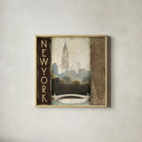 City Skyline New York Vintage Square by Marco Fabiano. Shown in a natural wood glass frame for a timeless modern aesthetic. Available as an archival giclee rolled canvas, fine art paper, or poster print. SKU 12980a.