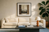 City Skyline New York Vintage Square by Marco Fabiano. Displayed in a glass frame with matte in a clean modern living room. Available as an archival giclee rolled canvas, fine art paper, or poster print. SKU 12980a.