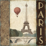 City Skyline Paris Vintage Square by Marco Fabiano. SKU 12981a. Archival Giclee Fine art print for wall decor.