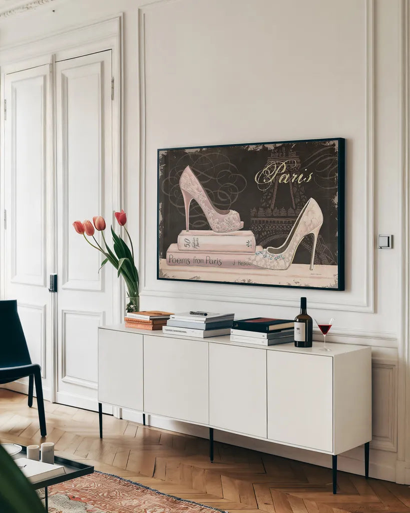 City Style Master by Marco Fabiano. shown as a framed stretched canvas in a living room above a console. Available as a archival giclee rolled canvas, fine art paper, or poster print. SKU 17445i.