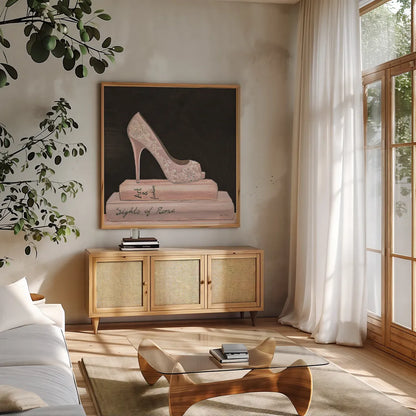 City Style Square III on Black no Words by Marco Fabiano. Shown in a natural wood frame in a cozy modern living room. Available as an archival giclee rolled canvas, fine art paper, or poster print. SKU 32628a.