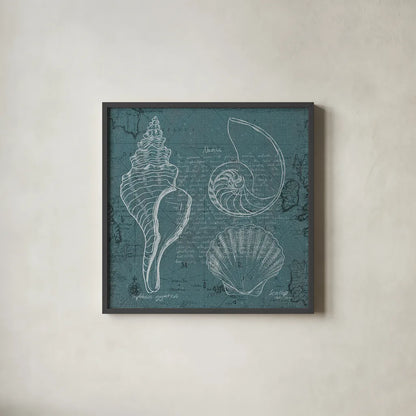 Coastal Blueprint I by Marco Fabiano. Shown in a sleek black glass frame for a contemporary gallery look. Available as an archival giclee rolled canvas, fine art paper, or poster print. SKU 14061a.