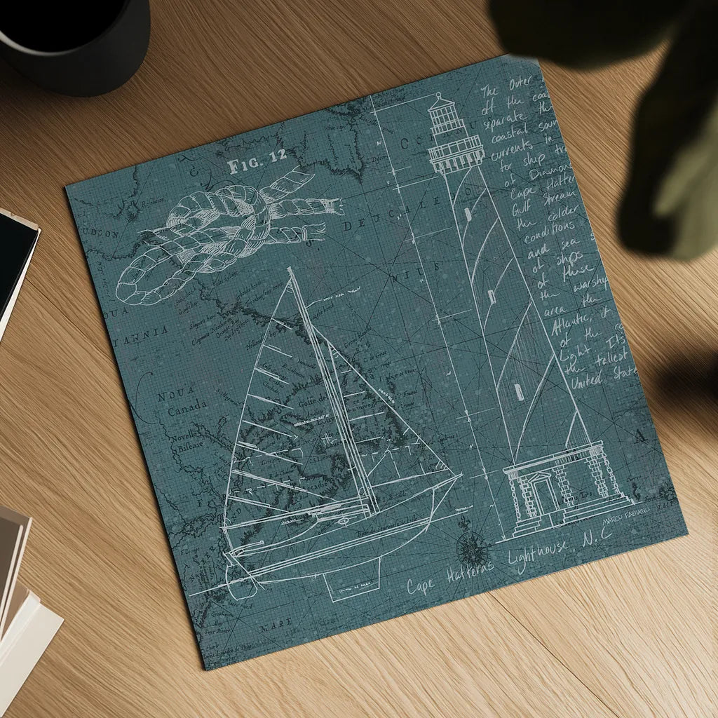 Coastal Blueprint III by Marco Fabiano. Shown as a detailed flat fine art print, highlighting archival giclee quality. Available as an archival giclee rolled canvas, fine art paper, or poster print. SKU 14063a.