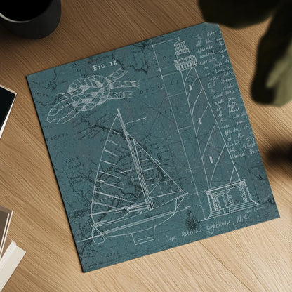 Coastal Blueprint III by Marco Fabiano. Shown as a detailed flat fine art print, highlighting archival giclee quality. Available as an archival giclee rolled canvas, fine art paper, or poster print. SKU 14063a.