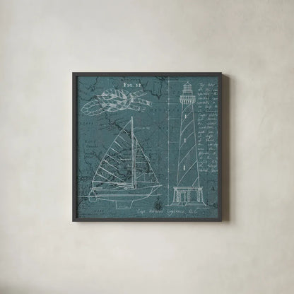 Coastal Blueprint III by Marco Fabiano. Shown in a sleek black glass frame for a contemporary gallery look. Available as an archival giclee rolled canvas, fine art paper, or poster print. SKU 14063a.