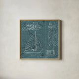 Coastal Blueprint III by Marco Fabiano. Shown in a natural wood glass frame for a timeless modern aesthetic. Available as an archival giclee rolled canvas, fine art paper, or poster print. SKU 14063a.