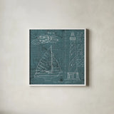 Coastal Blueprint III by Marco Fabiano. Shown in a crisp white glass frame for a clean and minimalist style. Available as an archival giclee rolled canvas, fine art paper, or poster print. SKU 14063a.