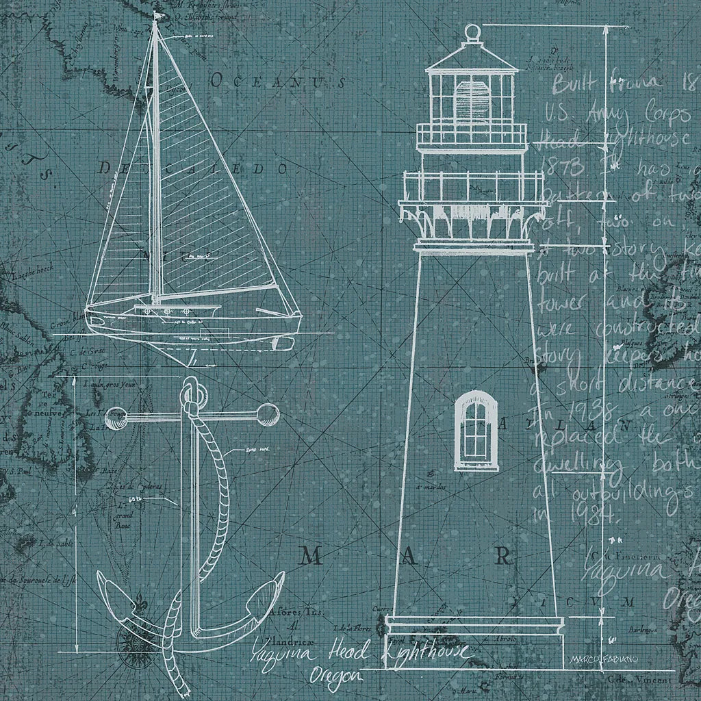 Coastal Blueprint IV by Marco Fabiano. SKU 14064a. Archival Giclee Fine art print for wall decor.