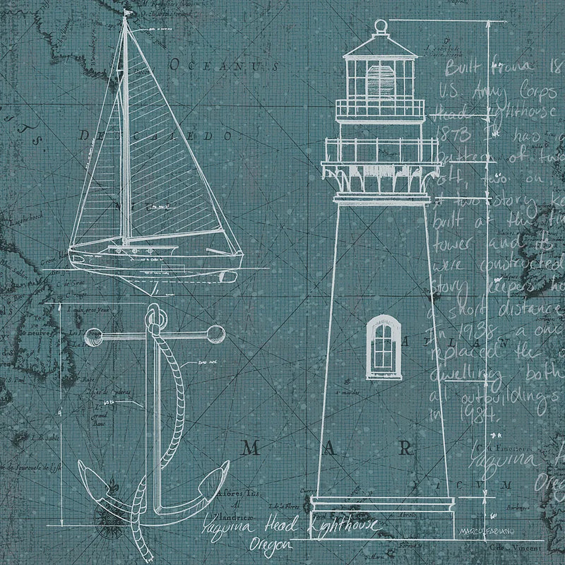 Coastal Blueprint IV by Marco Fabiano. SKU 14064a. Archival Giclee Fine art print for wall decor.
