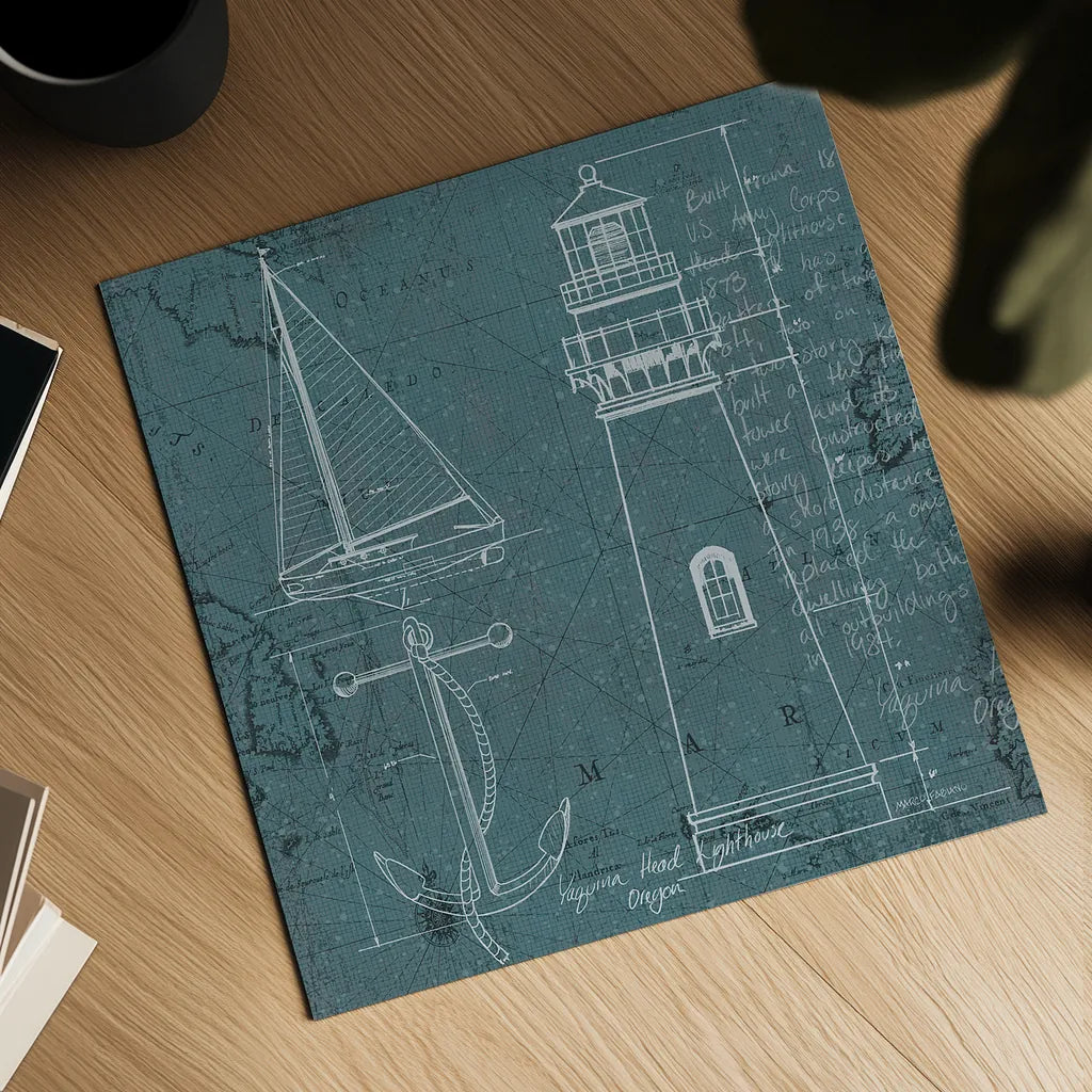 Coastal Blueprint IV by Marco Fabiano. Shown as a detailed flat fine art print, highlighting archival giclee quality. Available as an archival giclee rolled canvas, fine art paper, or poster print. SKU 14064a.