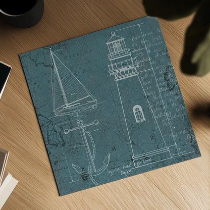 Coastal Blueprint IV by Marco Fabiano. Shown as a detailed flat fine art print, highlighting archival giclee quality. Available as an archival giclee rolled canvas, fine art paper, or poster print. SKU 14064a.