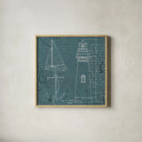 Coastal Blueprint IV by Marco Fabiano. Shown in a natural wood glass frame for a timeless modern aesthetic. Available as an archival giclee rolled canvas, fine art paper, or poster print. SKU 14064a.