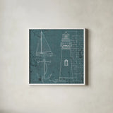Coastal Blueprint IV by Marco Fabiano. Shown in a crisp white glass frame for a clean and minimalist style. Available as an archival giclee rolled canvas, fine art paper, or poster print. SKU 14064a.